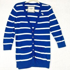 Vintage Y2K Abercrombie Fitch Cardigan Sweater Size Large Blue Stripe Preppy